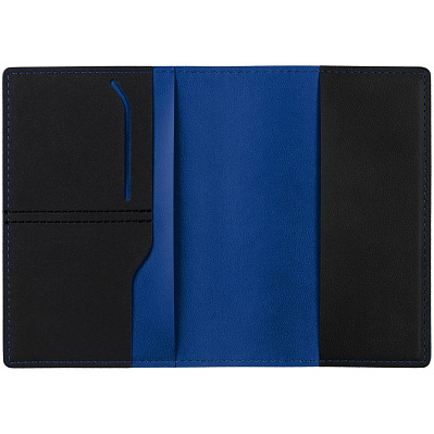 Обложка для паспорта Multimo, черная с синим (Синий)