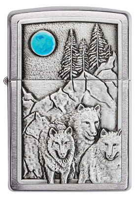 Зажигалка ZIPPO Wolf Design с покрытием Brushed Chrome, латунь/сталь, серебристая, 38x13x57 мм
