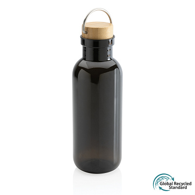 Бутылка для воды из rPET GRS с крышкой из бамбука FSC, 680 мл (Черный;)