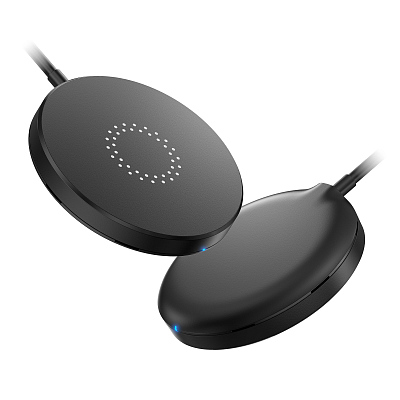 Магнитное беспроводное (15W) зарядное устройство "Magic SOFTTOUCH", покрытие soft touch, черный