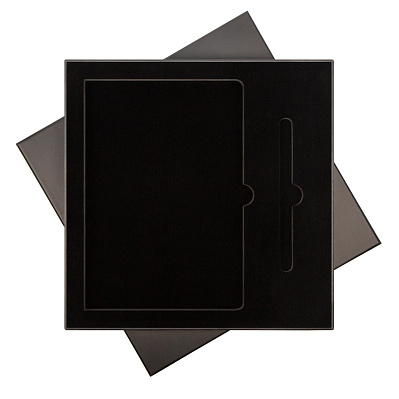 Подарочная коробка с ложементом для ежедневника и ручки, черная (Черный)