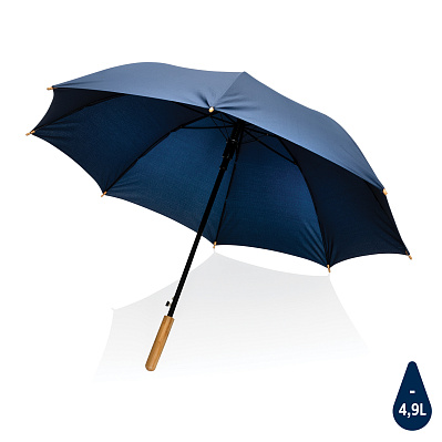 Автоматический зонт-трость с бамбуковой рукояткой Impact из RPET AWARE™, d103 см  (Темно-синий;)