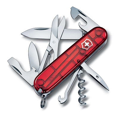 Нож перочинный VICTORINOX Climber, 91 мм, 14 функций, полупрозрачный красный (Красный)