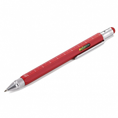 Ручка шариковая Construction, мультиинструмент, красная (Красный)