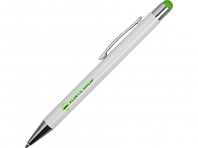 Ручка металлическая шариковая Flowery со стилусом (Белый/зеленое яблоко)