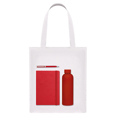 Подарочный набор Medium  (шоппер, блокнот, ручка, термобутылка) (Красный)