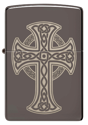 Зажигалка ZIPPO Celtic Cross Design с покрытием Black Ice®, латунь/сталь, черная, 38x13x57 мм