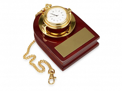 Часы Магистр с цепочкой на деревянной подставке (Золотистый/красное дерево)