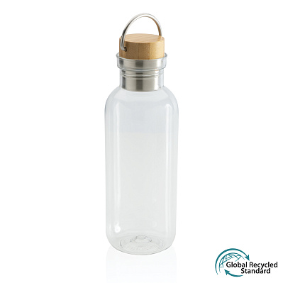 Бутылка для воды из rPET GRS с крышкой из бамбука FSC, 680 мл (Прозрачный;)
