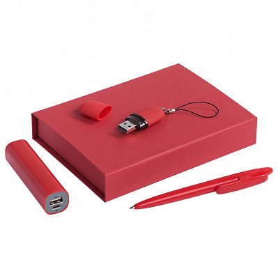 Набор Bond: аккумулятор, флешка и ручка  (Красный)