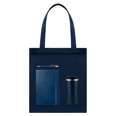 Подарочный набор Medium  (шоппер, ежедневник, ручка, термобутылка) (Синий)