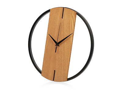 Деревянные часы с металлическим ободом Time Wheel (Натуральный/черный)