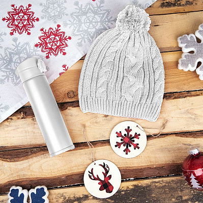 Подарочный набор WINTER TALE: шапка, термос, новогодние украшения  (Белый)