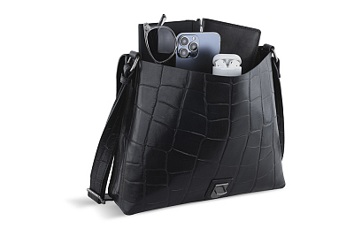 Сумка-мессенджер мужская BUGATTI Nevio, чёрная, воловья кожа/хлопок, 30,5х7х25 см, 5 л