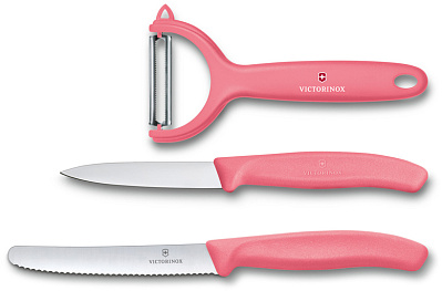 Набор из 3 ножей VICTORINOX Swiss Classic: нож для томатов, столовый нож 11 см, нож для овощей 8 см (Розовый)