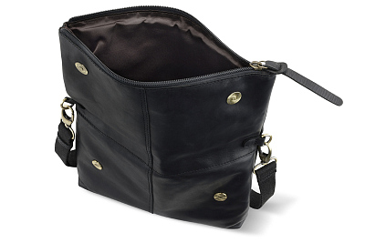 Сумка женская KLONDIKE RUSH «Jessica», натуральная кожа в черном цвете, 30 х 20/33 х 4,5 см