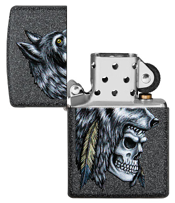 Зажигалка ZIPPO Wolf Skull с покрытием Iron Stone™, латунь/сталь, серая, матовая, 38x13x57 мм