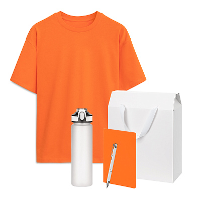 Набор с одеждой RUST (футболка, бутылка, блокнот, ручка), оранжевый/белый, XS/S (Оранжевый, белый)