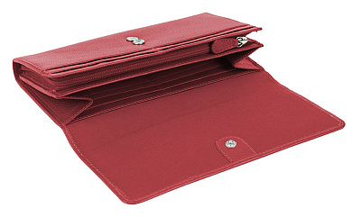 Кошелёк женский BUGATTI Linda, красный, натуральная воловья кожа, 19х3х10 см