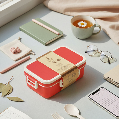 Ланчбокс (контейнер для еды) Inar из пшеничного волокна, красный.