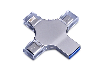 USB 3.0-флешка на 32 Гб 4-в-1 с разъемами Micro USB, Type-C и Lightning (Серебристый)