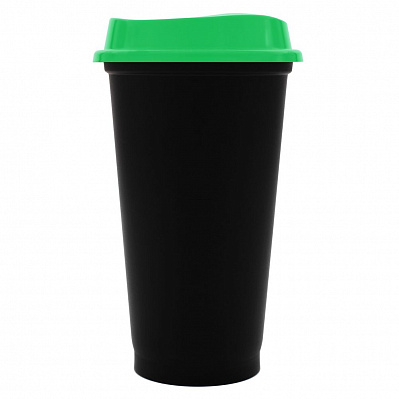 Стакан с крышкой Color Cap Black, черный с зеленым (Зеленый)