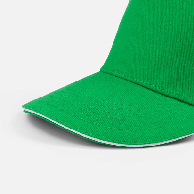 Бейсболка Classic 2.0, ярко-зеленая с белым кантом