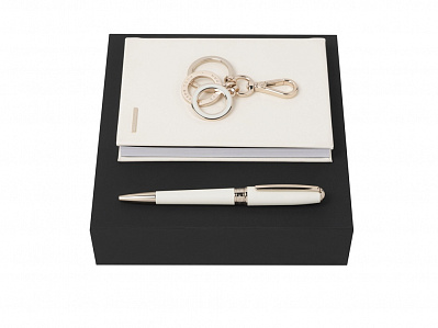 Подарочный набор: блокнот А6, ручка шариковая, брелок (Кремовый, золотистый)