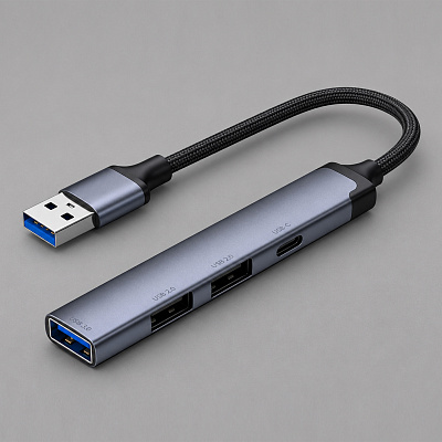 USB-хаб USB-A 3.0 + 2xUSB-A 2.0 + USB-C (Серый)