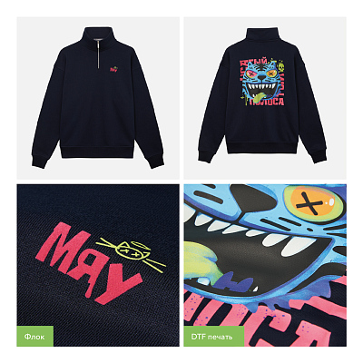 Толстовка на молнии унисекс Флоу (Flow), темно-синяя