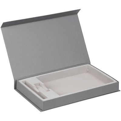 Коробка Horizon Magnet с ложементом под ежедневник, флешку и ручку, серая (Серый)