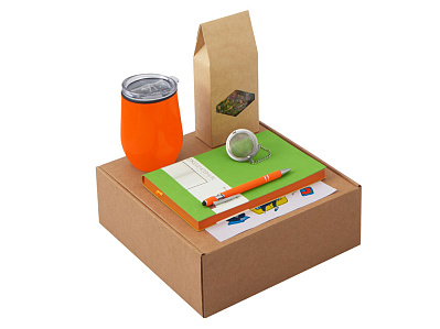 Набор Writea с ежедневником, ручкой и термокружкой (Оранжевый, салатовый)