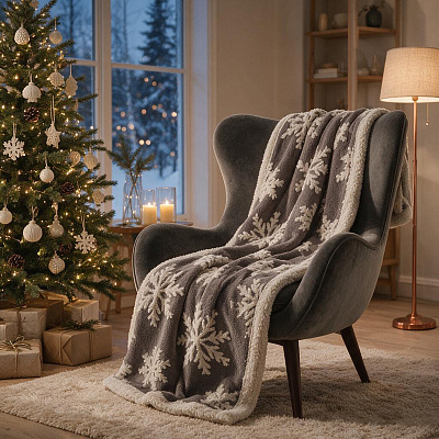 Плед Snowflake новогодний с капюшоном (Серый)
