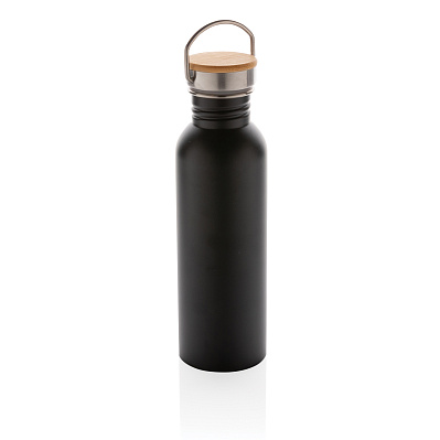 Бутылка из нержавеющей стали с бамбуковой крышкой Modern (Черный;)