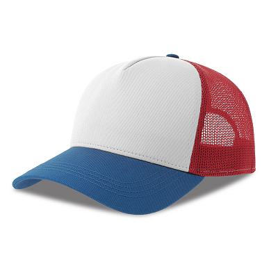 Бейсболка RAPPER COTTON-S, 5 клиньев, пластиковая застёжка (Белый, красный, синий)