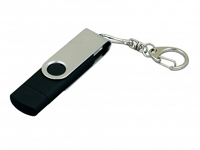 USB 2.0- флешка на 64 Гб с поворотным механизмом и дополнительным разъемом Micro USB (Черный/серебристый)
