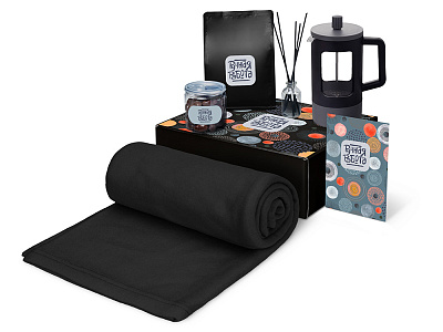 Подарочный набор Re:y. Vive с пледом, френч-прессом и кофе (Чёрный)