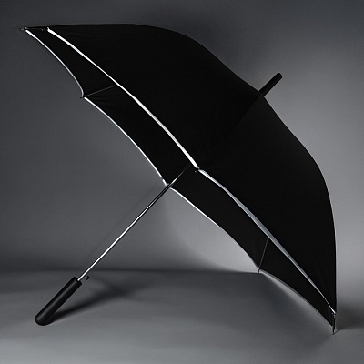 Зонт-трость "Reflect", полуавтомат, эпонж  со светоотражающей окантовкой в чехле с ручкой (Чёрный)