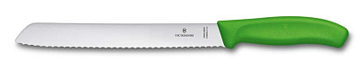 Нож для хлеба VICTORINOX SwissClassic, лезвие 21 см с волнистой кромкой, зелёный, в блистере