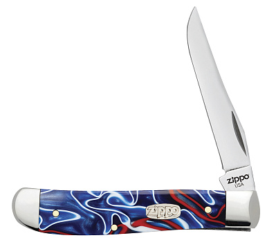Нож перочинный ZIPPO Patriotic Kirinite Smooth Mini Trapper, 89 мм  + ЗАЖИГАЛКА ZIPPO 207 (Синий)