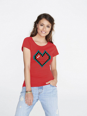 Футболка женская Pixel Heart, красная (Красный)
