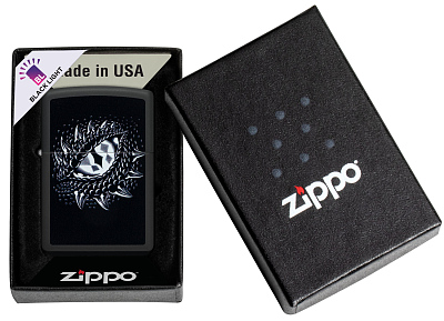 Зажигалка ZIPPO Dragon Eye с покрытием Black Light, латунь/сталь, черная,матовая 38x13x57 мм