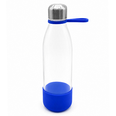 Бутылка стеклянная с манжетой и держателем Glassy, синяя (Синий)