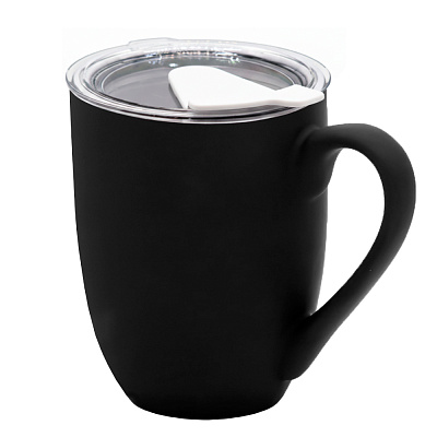 Кружка с крышкой Velvet Duo, софт-тач, чёрная/белая (Черный/белый) Кружка с крышкой Velvet Duo, софт-тач, чёрная/белая (Черный/белый)