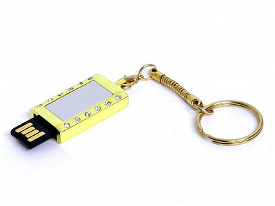USB 2.0- флешка на 64 Гб Кулон с кристаллами и мини чипом (Серебристый/золотистый)