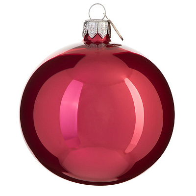 Шар новогодний 8 см, Золотой с серебром (Малиновый)