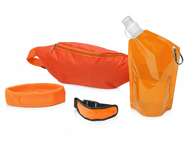 Набор для спорта Keen glow (Сумка- оранжевый, повязка- оранжевый, емкость- оранжевый прозрачный, браслет- оранжевый)