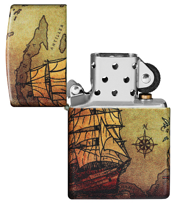 Зажигалка Zippo Pirate Ship с покрытием White Matte, латунь/сталь, белая, матовая, 38x13x57 мм