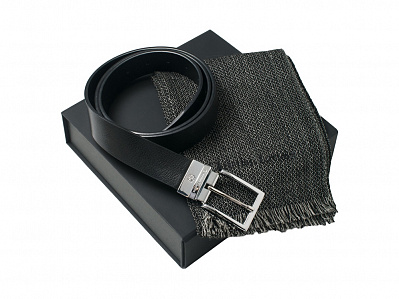 Подарочный набор: шарф шерстяной, ремень (Черный)