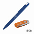 Набор ручка + флеш-карта 8 Гб в футляре, покрытие soft touch, темно-синий с оранжевым - Фото 2